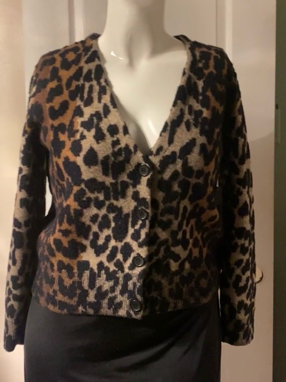 DKNY Leopard Print Button-Front Cardigan in Brown and Black S
